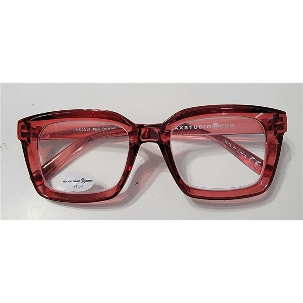 Max Studio Sheer Red 1.5 Square Thick Frame Reading Glasses 115009
